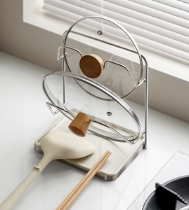 Estante organizador de acero inoxidable OEM/ODM para tapas de ollas, soporte de cocina no plegable para encimera - Product Image 1