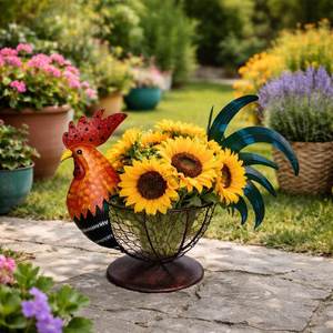 Colorful Rooster Fruit <b>Basket</b> Metal Chicken Kitchen Decor, Farmhouse Countertop Organizer, Rustic Wire <b>Egg</b> Holder, Country Style - Product Image 6