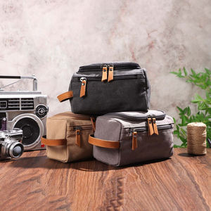 Leather Canvas Durable Zipper for Bag Travel Organizer Waterproof Dopp Kit Large Capacity Cosmetic Storage <b>Case</b> LCTB-0003 - Product Image 5