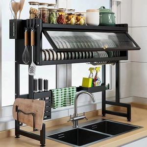 Scolapiatti da cucina compatto a 3 livelli da 85 cm, salvaspazio, da posizionare sopra il lavello, pratico per un'efficiente gestione delle stoviglie - Product Image 5