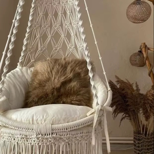 <b>Macrame</b> Hanging Chair, <b>Macrame</b> Porch rocking swing, Hammock Chair, <b>Macrame</b> Round Swing, Hanging Cotton <b>Macrame</b> Hammock Chair - Product Image 1