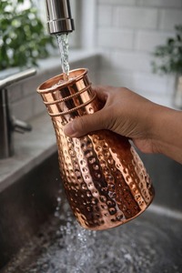 Bouteille d'eau en cuivre martelé 1000 ml avec couvercle à vis, réutilisable, pour camping, randonnée, métal, usage adulte - Product Image 5