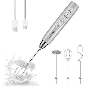 Frullino Elettrico Portatile Ricaricabile Argento a 3 Velocità con 3 Testine, Montalatte, Mixer per Schiuma, Mini Agitatore per Bevande e Caffè - Product Image 1