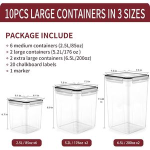 Set di 10 Contenitori Ermetici in Plastica per Alimenti, Organizzatori per Dispensa, per Conservazione Cereali, Contenitori di Grande Capacità - Product Image 2