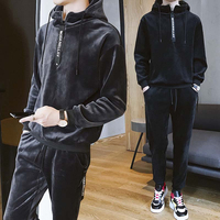 Nouvel ensemble de survêtement noir pour homme, à capuche, manches longues, avec cordon de serrage, couleur unie, décontracté, pour adultes, en polaire, idéal pour l'hiver, OEM