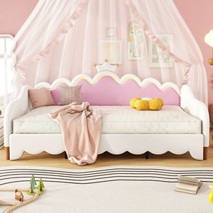 Moderna Divanetto Letto Singolo Bianco Estensibile con Luci LED, Testiera a Corona e Design Imbottito Stile Principessa per Arredamento Bambini e Neonati - Product Image 5