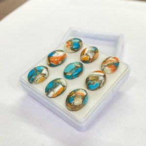 หินมุกหนามสีทองแดงเทอร์ควอยซ์ทรงรีแบบคาโบชองสำหรับทำเครื่องประดับ - Product Image 3