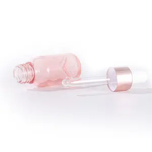 Flacons compte-gouttes en verre rose personnalisés 5ml-100ml Pipette pour Massage Essence huile visage sérum Gel conteneur rechargeable