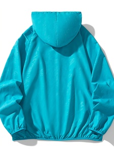 Men's Turquoise Hooded Blouson <b>Jacket</b> Quick Dry <b>Lightweight</b> Casual <b>Summer</b> Pullover Windbreaker Solid Color Polyester Outerwear - Product Image 6
