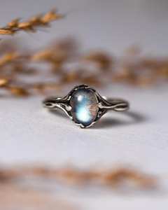 Labradorita, Plata de Ley 925, Chapado en Oro de 14k, Certificado IGI, Alta Calidad, Anillo de Compromiso Art Deco para Mujer, Oro Negro, Piedra de Nacimiento - Product Image 2