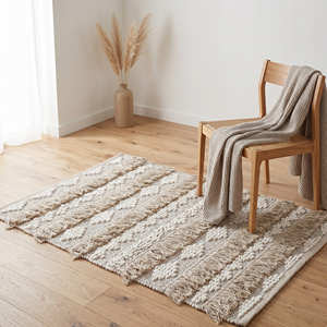Multi Fringed Boho Tufted Pompom Area Rug Eco-Friendly Low Pile Bohemian Living Area Bedroom Lounge Decor Boho Rugs - Product Image 1