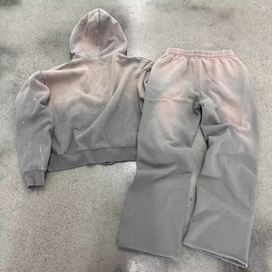 ชุดเซ็ตสองชิ้นลำลองแบบสวมหัวพิมพ์ลาย รุ่นใหม่ล่าสุดปี 2026 เสื้อฮู้ดดี้สีพื้น กางเกงขาบาน ชุดวอร์มลายซันเฟด แอซิดวอช สำหรับผู้ชาย - Product Image 2