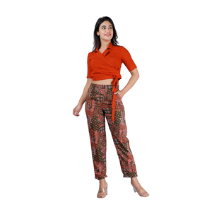 Women Two Piece Co Ord Set Halter Neck Wrap Crop <b>Top</b> Floral Print Trousers Lace <b>Patchwork</b> Pattern Ankle Length Regular Fit - Product Image 2