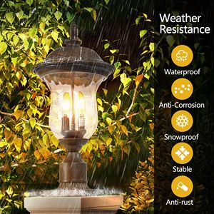 Vintage Bronzen Afwerking Tuin Licht Paal Helder Glas Schaduw Buitenlamp Voor Patio Loopbrug Oprit Waterdicht (Een Stuk-Geen Lamp - Product Image 5