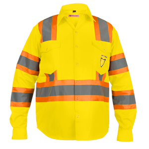 Premium Class 3 Hi Vis Camisa DE SEGURIDAD Manga completa 65% C35 % N 6 oz Amarillo brillante (Pequeño) - Product Image 1