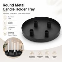 Bandeja Portavelas Redonda de Metal Negro al por Mayor con Cuatro Portavelas Cónicos para Decoración de Mesa de Adviento y Navidad