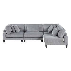 Set di Divani Modulari in Corduroy Grigio con Gambe in Legno Massello, 4 Pezzi, Cuscini Morbidi, Arredamento per Soggiorno - Product Image 3