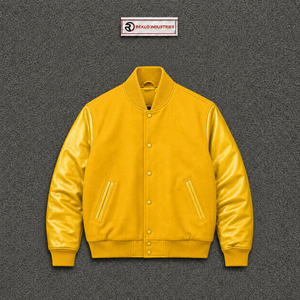 Veste Bomber Varsity Jaune 100% Premium – Maquette Vue Avant avec Boutons Pression – Design Haute Qualité pour Vêtements d'Extérieur Athlétiques Hiver - Product Image 5