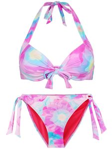 Summer Swimsuit For Women Two Piece <b>Bikini</b> Sets Floral Print Beach Wear Quick Dry V Neck Cut out Mid Rise Ribbed Bathing Suit - Product Image 2