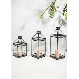Ensemble Premium de 3 Lanternes de Table en Métal et Verre, Noir Poli, pour Mariages, Fêtes, Intérieur et Extérieur - Product Image 1