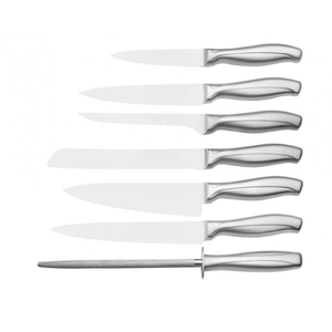 Juego de Cuchillos de Cocina de Acero Inoxidable de 7 Piezas con Bloque de Madera, Mangos Metálicos, Cuchillas de Chef Afiladas y Varilla de Afilado para el Hogar - Product Image 2