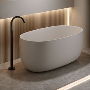 Vasca da Bagno Moderna Freestanding in Resina Effetto Pietra 47 Pollici con Troppopieno e Scarico a Scomparsa - Product Image 3