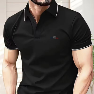 Camisas Casuales de Manga Corta para Hombre al por Mayor, Logotipo Personalizado, Diseño Sólido, Tejido de Poliéster/Algodón, Transpirable, de Secado Rápido, 220 Gramos - Product Image 1