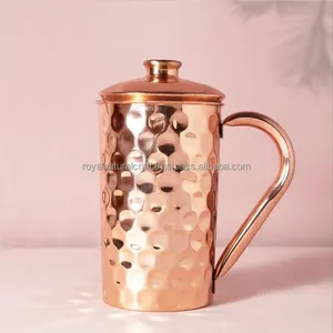 Jarra de cobre de la mejor calidad, artículos para bebidas de 50 Oz en relieve con perilla de latón, jarra de agua de cobre, jarra chapada en cobre con vino de Punta cóncava - Product Image 2