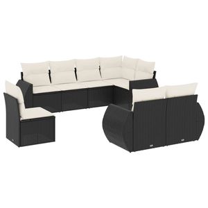 Ensemble de canapé de jardin à pieds réglables en rotin PE noir, 8 pièces - Product Image 2