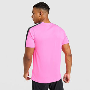 <b>Mens</b> Neon Pink Crew Neck T-<b>Shirt</b> Short Sleeve Contrast Shoulder Piping Active Fit Cotton Top Custom Logo OEM ODM Wholesale - Product Image 6