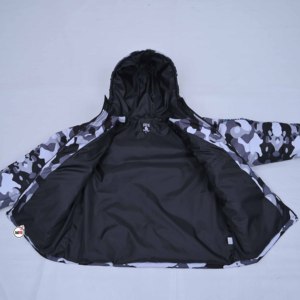 Black <b>White</b> Camouflage Hooded Winter Quilted <b>Jacket</b> With Embroidery Logo Zipper Closure Water Resistant Thick Filled Puffer Coat - Product Image 5