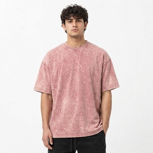 T-shirts décontractés pour hommes, effet délavé, style vintage, coton, coupe ample, col rond personnalisé, manches courtes - Product Image 5