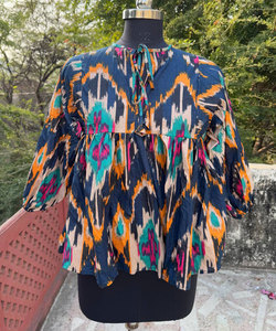 Tunique élégante en coton imprimé, col rond, mini-robe pour femmes, vêtements décontractés d'été - Product Image 1