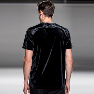 Custom Black Velour T-Shirt Men Summer Lightweight Velvet Tee Shirts Men's Crew Neck Short Sleeve Velour <b>TShirt</b> Mens - Product Image 4