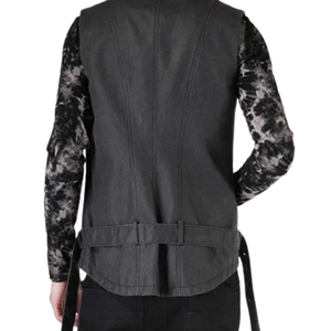 Men's Gothic Solid Black <b>Long</b> <b>Waistcoat</b> Turn Down Collar Sleeveless Vest Autumn Outerwear - Product Image 3
