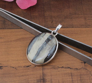 Pendentif unique en jaspe pictural, argent 925 plaqué platine, collier vintage statement, bijoux naturels, charme géométrique en pierre précieuse - Product Image 5