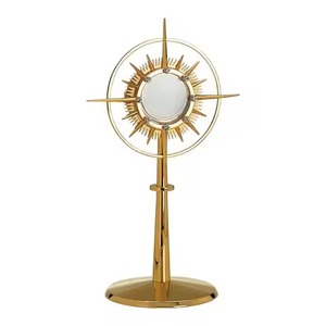 Monstrance en laiton plaqué or, design moulé, décor religieux de table, miroir, motif circulaire sculpté, pour la prière - Product Image 3