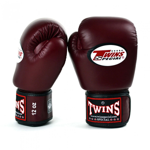 นวมชกมวย Twin Burgundy ขนาด 8oz 10oz 12oz 14oz 16oz หนังแท้ ปิดแบบผูกเชือก สายรัดข้อมือปรับได้ สำหรับผู้ใหญ่ ฝึกซ้อม - Product Image 3