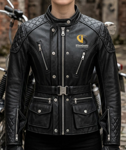Custom Logo Women Leather Motorcycle Jacket Slim Fit Quilted Biker <b>Coat</b> OEM Waterproof Windproof Genuine Cowhide Riding Jacket - Product Image 2