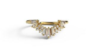 Luxury 18K Gold Curved Round And Baguette Diamonds Wedding <b>Ring</b> Engagement <b>Stacking</b> Band Jewelry Fine Jewelry For Women - Product Image 1