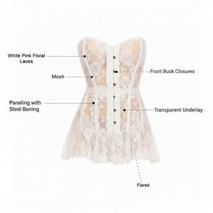 Fabricant sur mesure de corsets blancs en dentelle florale transparente avec mini-robe évasée et dos lacé réglable - Product Image 6