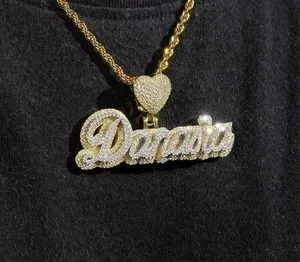 Moissanite 3Ct Asscher Cut Custom Name Women's Pendant 14K Yellow Gold Plated Sterling <b>Silver</b> Tishya Diamond - Product Image 5