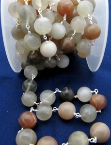 Natural Multi Moonstone Round 7mm Beaded <b>Rosary</b> Chain - Product Image 2