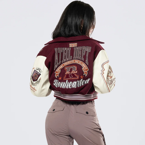 Oversized Women Wool Blend Letterman Varsity Jacket Custom Embroidered Baseball Jacket Streetwear Fashion - Product Image 3