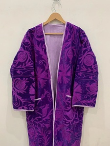 Chaqueta Blusón de Terciopelo Bordado para Mujer, 100% Algodón, Relleno con Patrón Floral, Reversible, Cuello en V, Manga Larga, Ropa de Invierno - Product Image 1