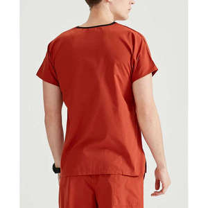 Women's Orange Scrub Set V-Neck Short Sleeve Rayon Woven Hospital Uniform Pants Included GLOWING NEON INDUSTRY Needle Detection - Product Image 3
