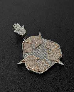 Colgante de Moissanita con Diseño Geométrico de Luna y Corazón, con Símbolo de Reciclaje, Chapado en Oro de 10K sobre Plata 925, Estilo Hip Hop, Unisex, para Uso Diario - Product Image 1