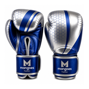 Guantes de Boxeo Profesionales ODM OEM de Cuero PU Premium Azul/Plateado con Palma Transpirable y Cierre Personalizado, Logotipo Personalizable - Product Image 1