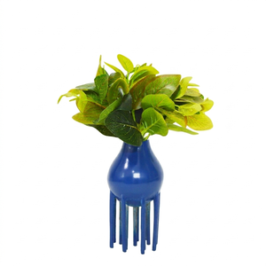 Modern Blue Metal Flower <b>Vase</b> with Tripod Stand Decorative Iron Tabletop <b>Vase</b> for Home Decor <b>Unique</b> Luxury Centerpiece Floral Po - Product Image 4