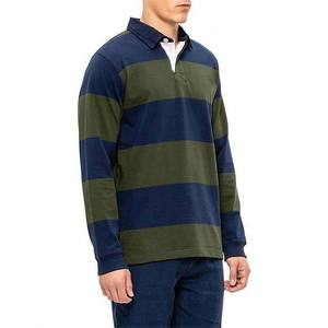 OEM Wholesale Solid Green Navy Striped Loose Fit <b>Polo</b> <b>Shirts</b> Customize Fabric <b>Long</b> <b>Sleeve</b> Pullover Custom Rugby <b>Polo</b> <b>Shirts</b> - Product Image 2